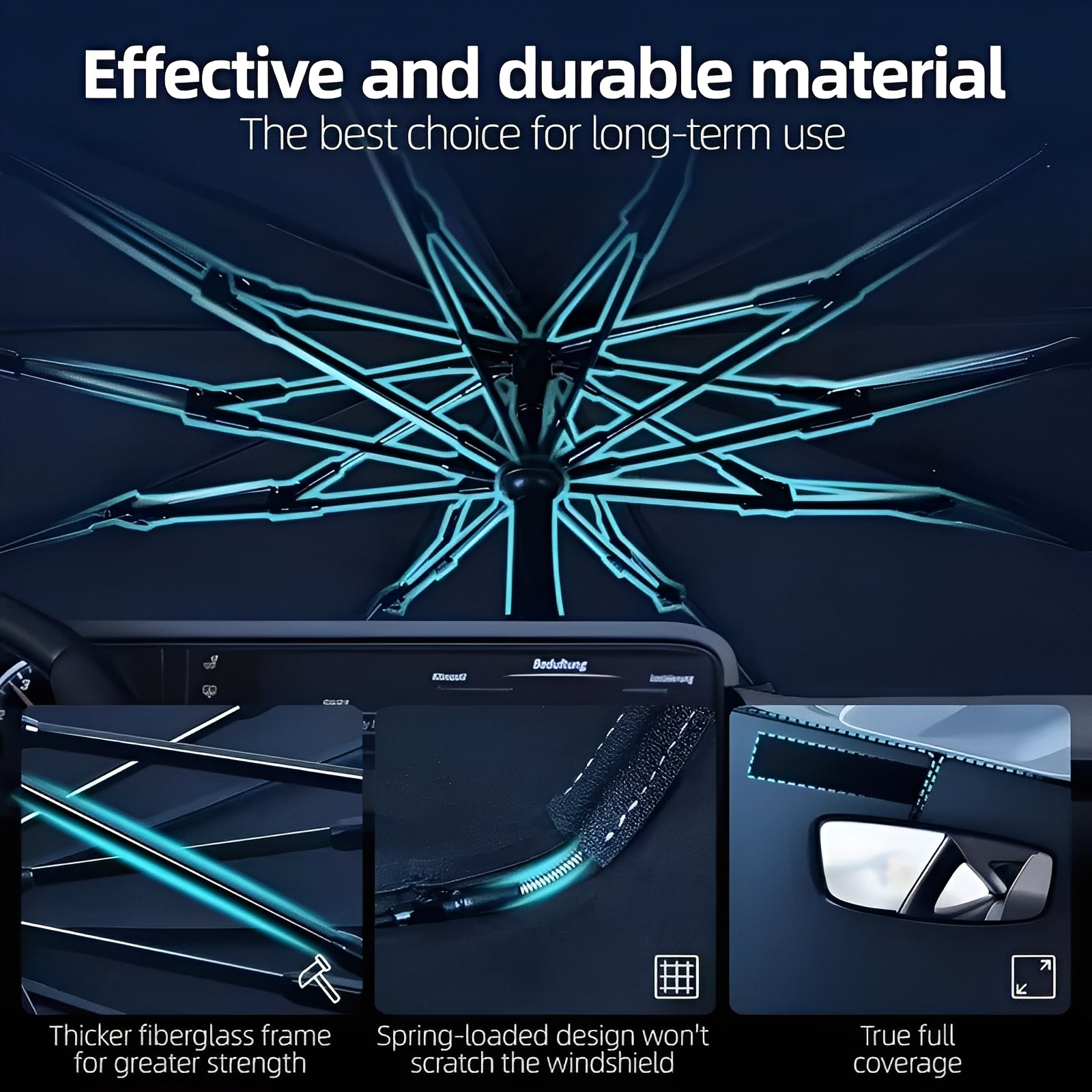 Foldable Windshield Sun Shade with Reflective Coating and Metal Frame for Cars All Vera Mart