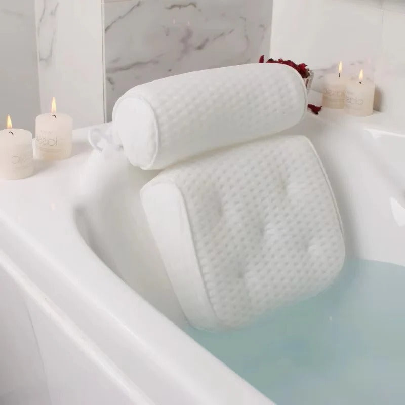 Bath Pillow with Ergonomic Neck Support and Suction Cups, Air Mesh Drainage All Vera Mart