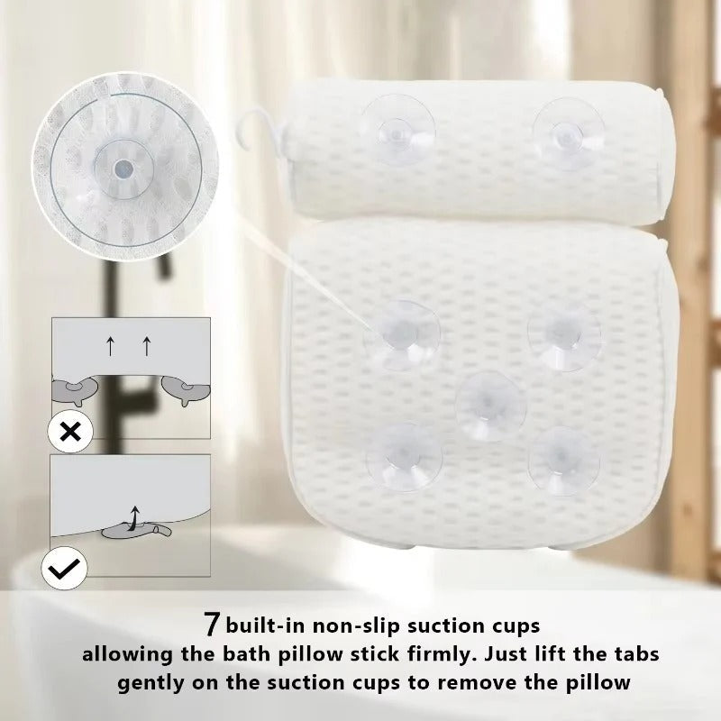 Bath Pillow with Ergonomic Neck Support and Suction Cups, Air Mesh Drainage All Vera Mart
