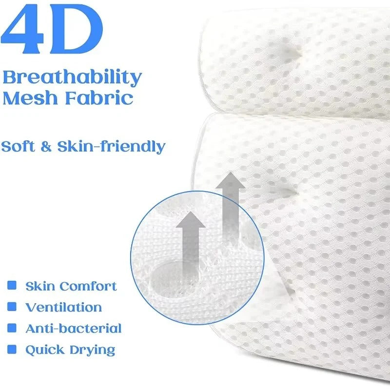 Bath Pillow with Ergonomic Neck Support and Suction Cups, Air Mesh Drainage All Vera Mart