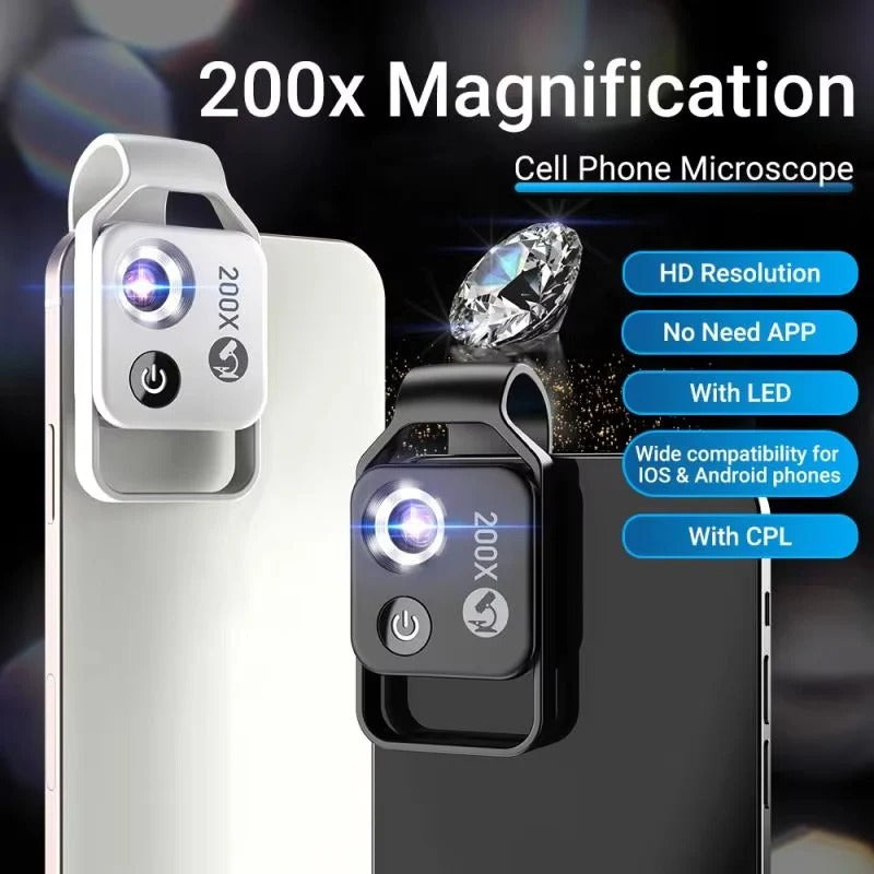 200X Magnification Smartphone Microscope Lens with Optical Glass and Universal Clip All Vera Mart