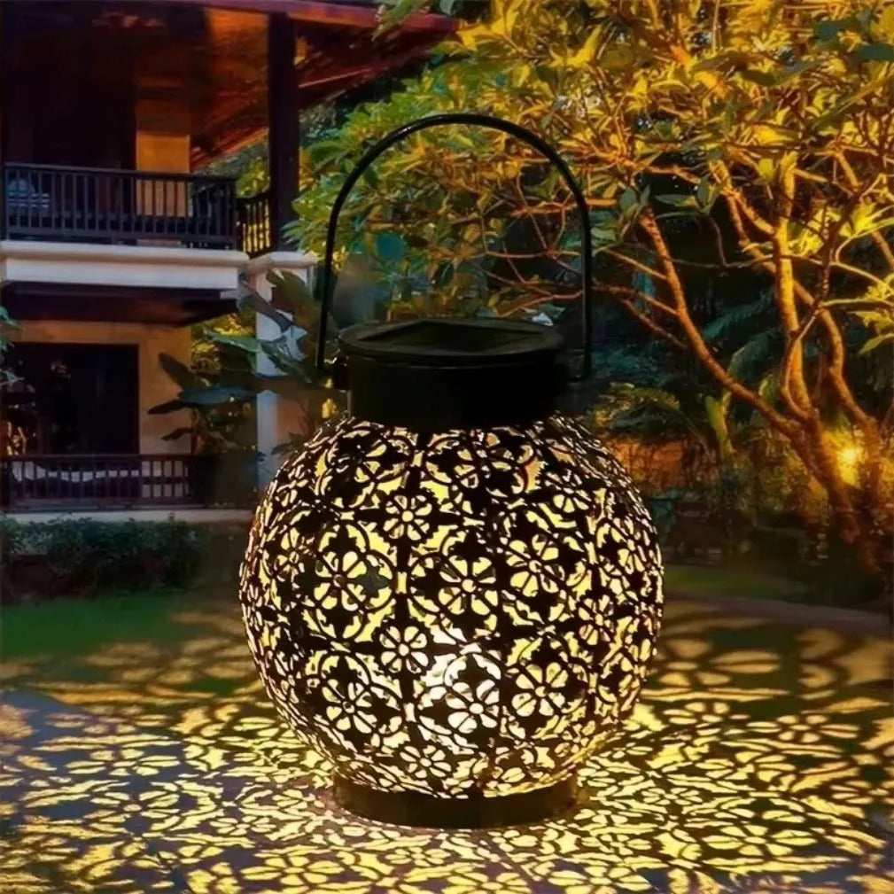 Solar Lantern with Wrought Iron Frame and Pattern Projection, Auto On Off All Vera Mart