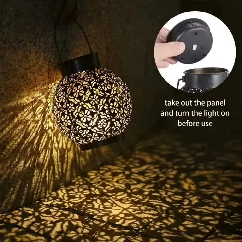 Solar Lantern with Wrought Iron Frame and Pattern Projection, Auto On Off All Vera Mart
