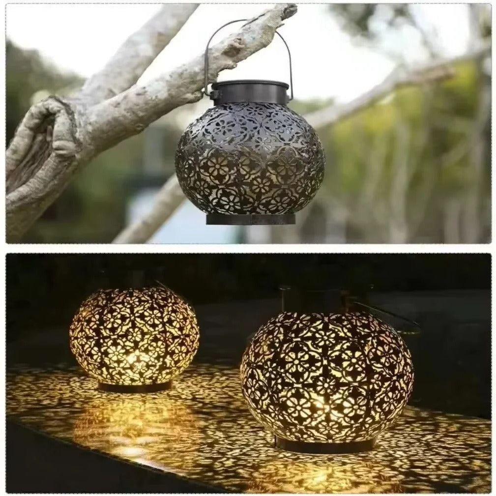 Solar Lantern with Wrought Iron Frame and Pattern Projection, Auto On Off All Vera Mart