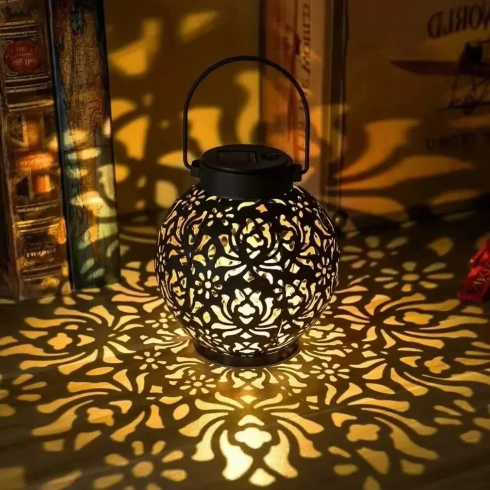 Solar Lantern with Wrought Iron Frame and Pattern Projection, Auto On Off All Vera Mart