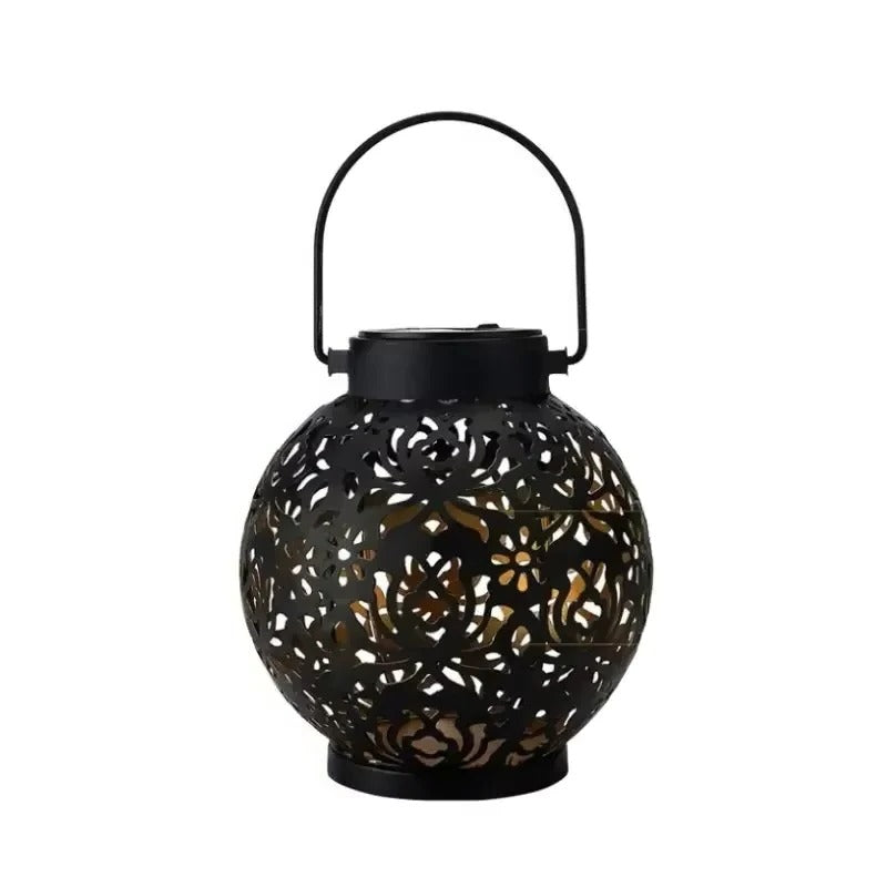 Solar Lantern with Wrought Iron Frame and Pattern Projection, Auto On Off All Vera Mart