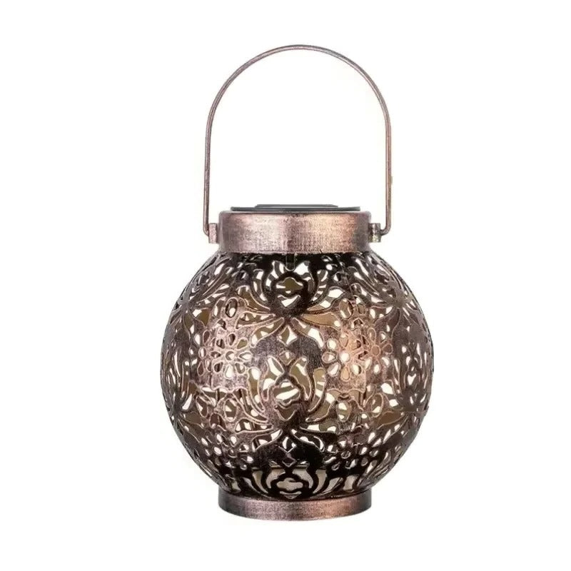 Solar Lantern with Wrought Iron Frame and Pattern Projection, Auto On Off All Vera Mart
