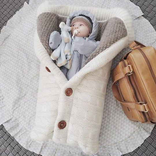 Fleece Baby Blanket with Knitted Linen Outer Layer for Stroller and Car Seat All Vera Mart