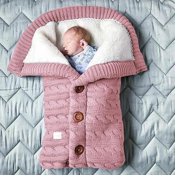 Fleece Baby Blanket with Knitted Linen Outer Layer for Stroller and Car Seat All Vera Mart