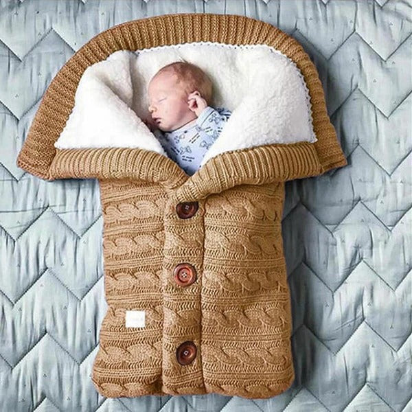 Fleece Baby Blanket with Knitted Linen Outer Layer for Stroller and Car Seat All Vera Mart