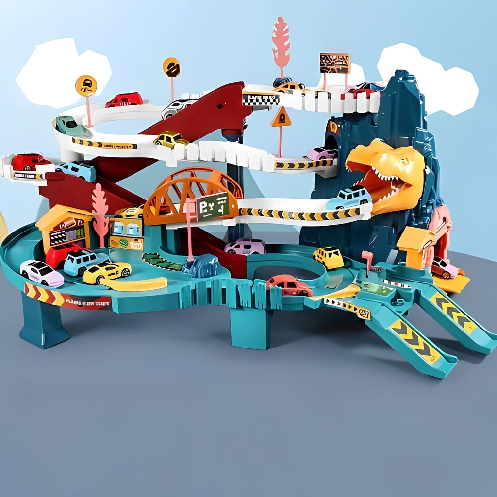 Dinosaur Race Track with Eight Toy Cars and Multi-Level Circuit Loops All Vera Mart