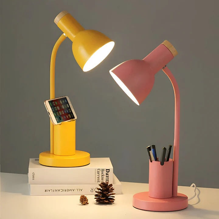 Adjustable Desk Lamp with Swivel Head and Built-In Pen Holder, Iron Base All Vera Mart