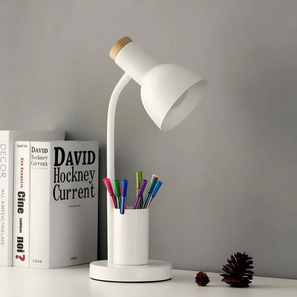 Adjustable Desk Lamp with Swivel Head and Built-In Pen Holder, Iron Base All Vera Mart