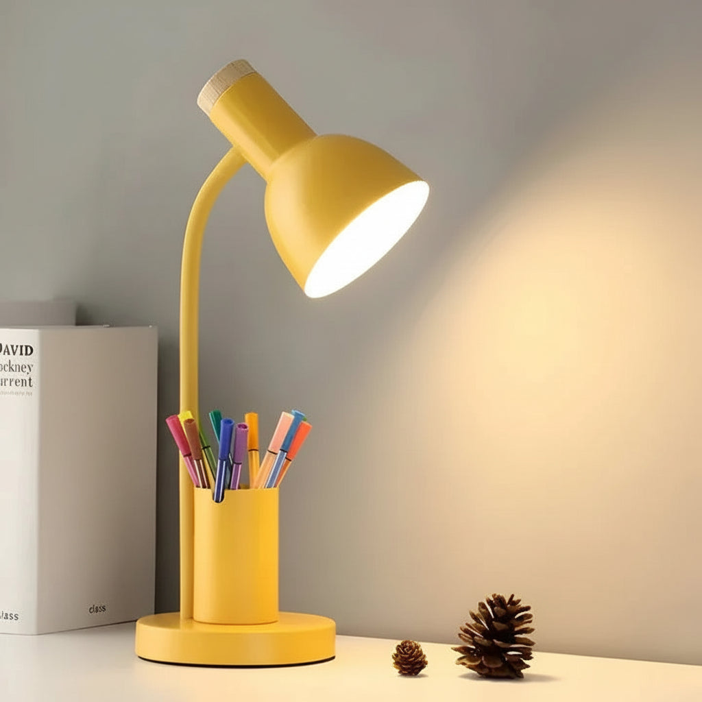 Adjustable Desk Lamp with Swivel Head and Built-In Pen Holder, Iron Base All Vera Mart