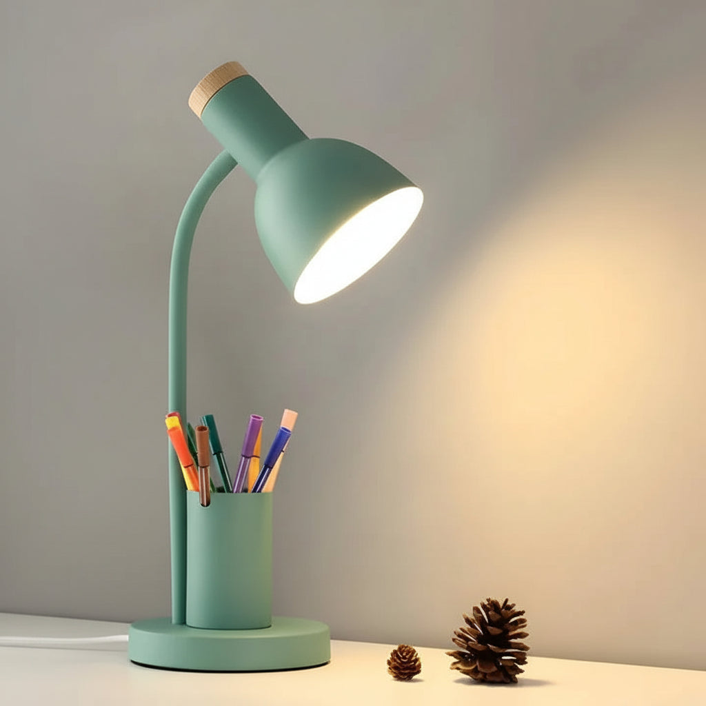 Adjustable Desk Lamp with Swivel Head and Built-In Pen Holder, Iron Base All Vera Mart