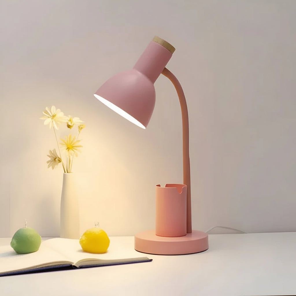Adjustable Desk Lamp with Swivel Head and Built-In Pen Holder, Iron Base All Vera Mart