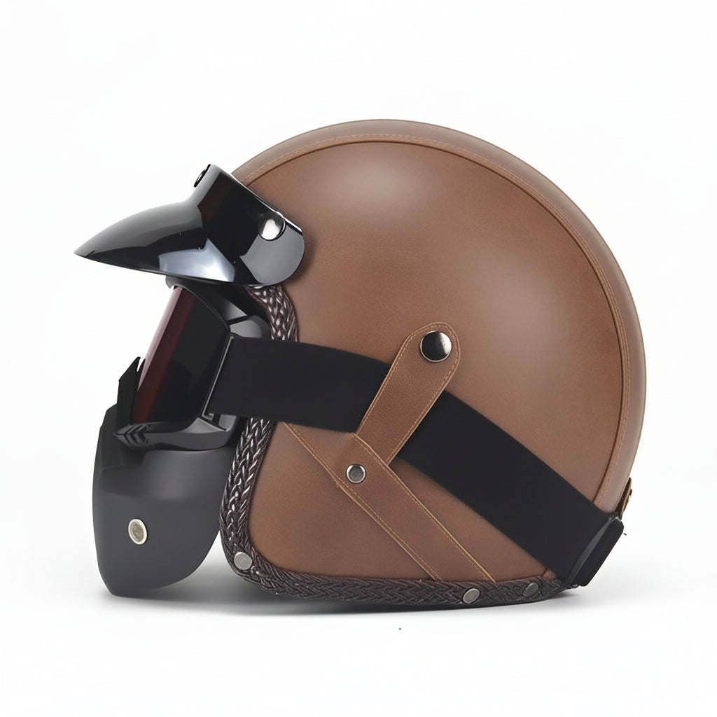 Retro Half Helmet with Detachable Face Mask and Polycarbonate Goggles All Vera Mart