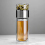 Glass Tea Infuser Bottle with Built-In Strainer and Double Wall Design, 430ml All Vera Mart