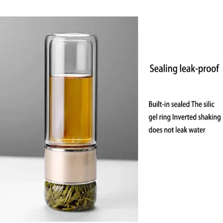 Glass Tea Infuser Bottle with Built-In Strainer and Double Wall Design, 430ml All Vera Mart