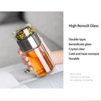 Glass Tea Infuser Bottle with Built-In Strainer and Double Wall Design, 430ml All Vera Mart