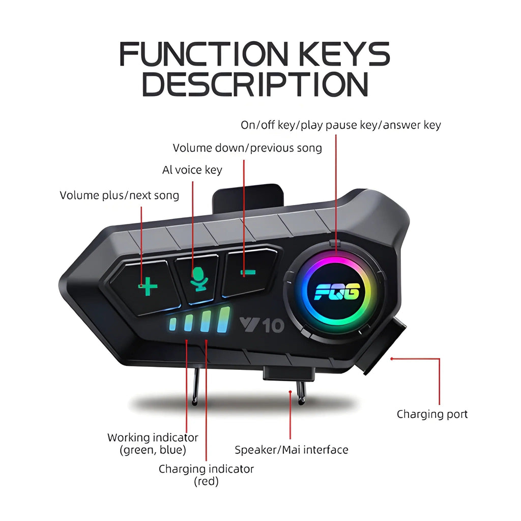 Helmet Mounted Bluetooth Headset with 30-Hour Battery and Voice Control All Vera Mart