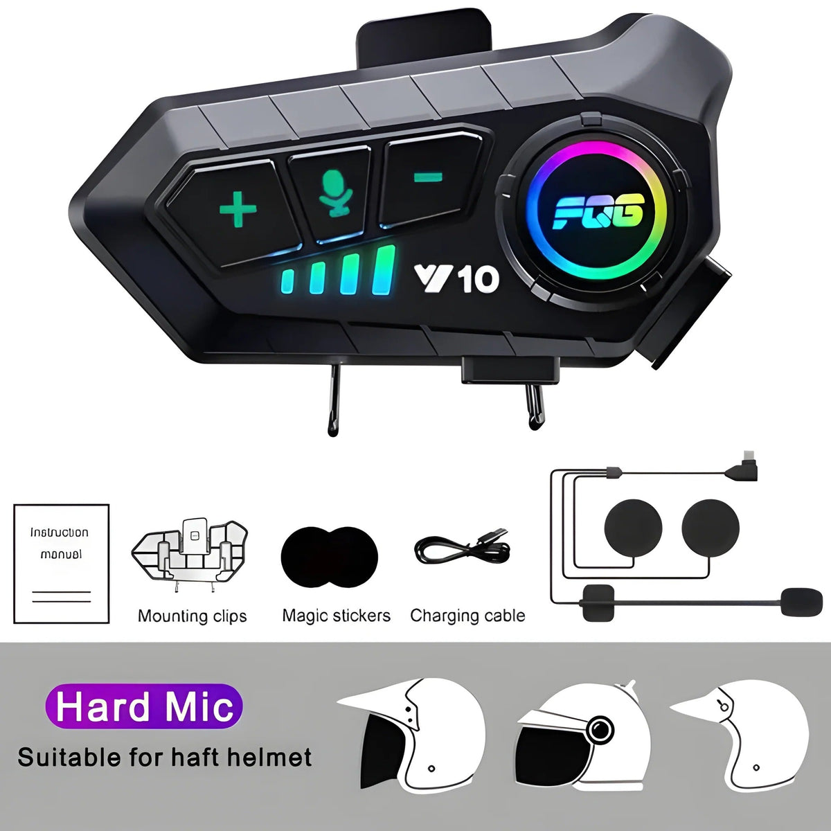 Helmet Mounted Bluetooth Headset with 30-Hour Battery and Voice Control All Vera Mart