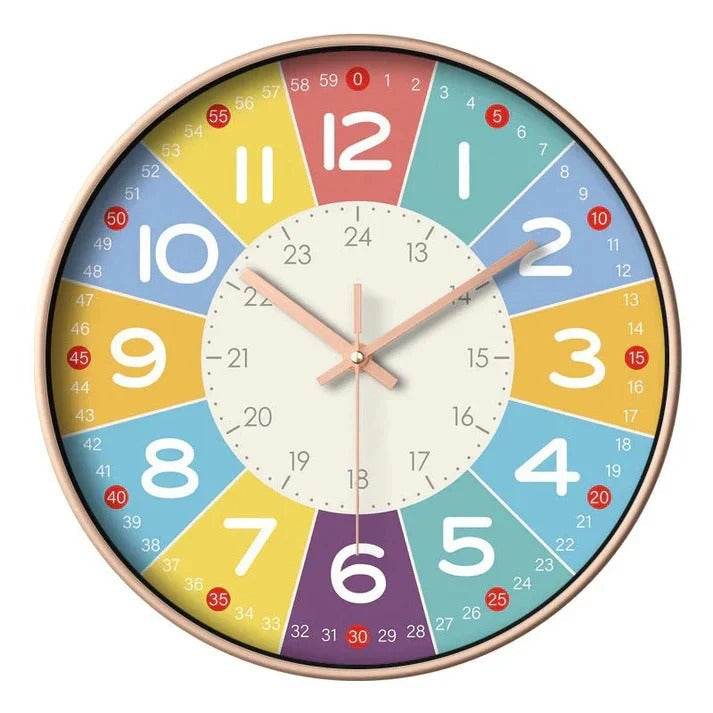 12-Inch Educational Wall Clock with Sweep Movement and Colored Numbers for Kids All Vera Mart