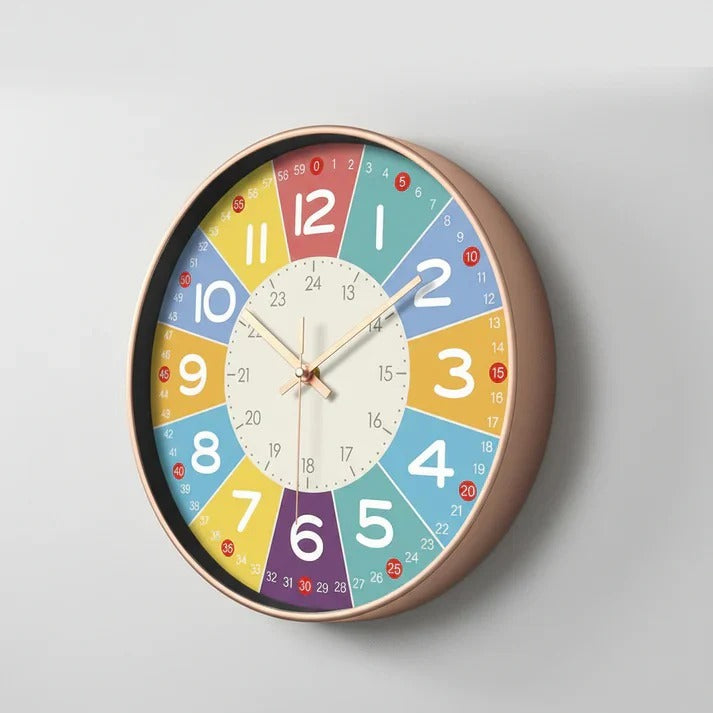 12-Inch Educational Wall Clock with Sweep Movement and Colored Numbers for Kids All Vera Mart