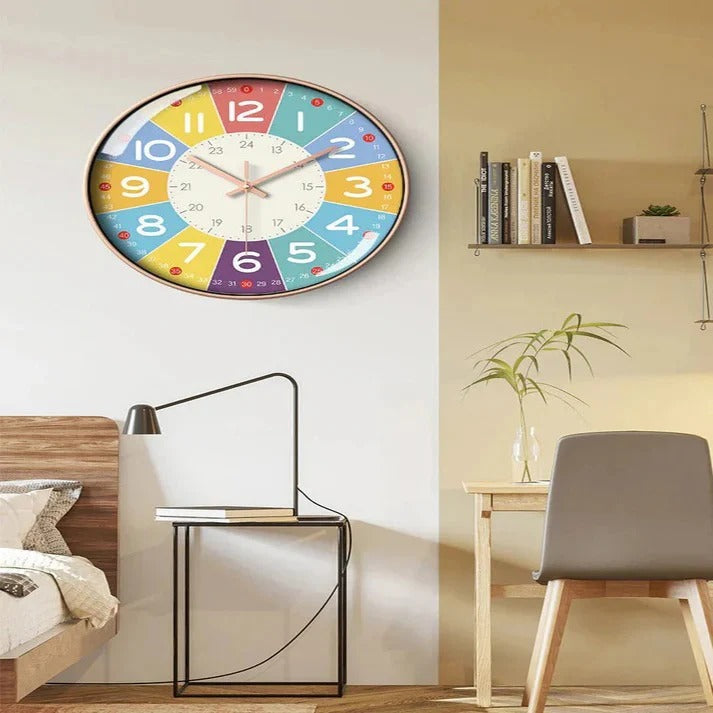12-Inch Educational Wall Clock with Sweep Movement and Colored Numbers for Kids All Vera Mart