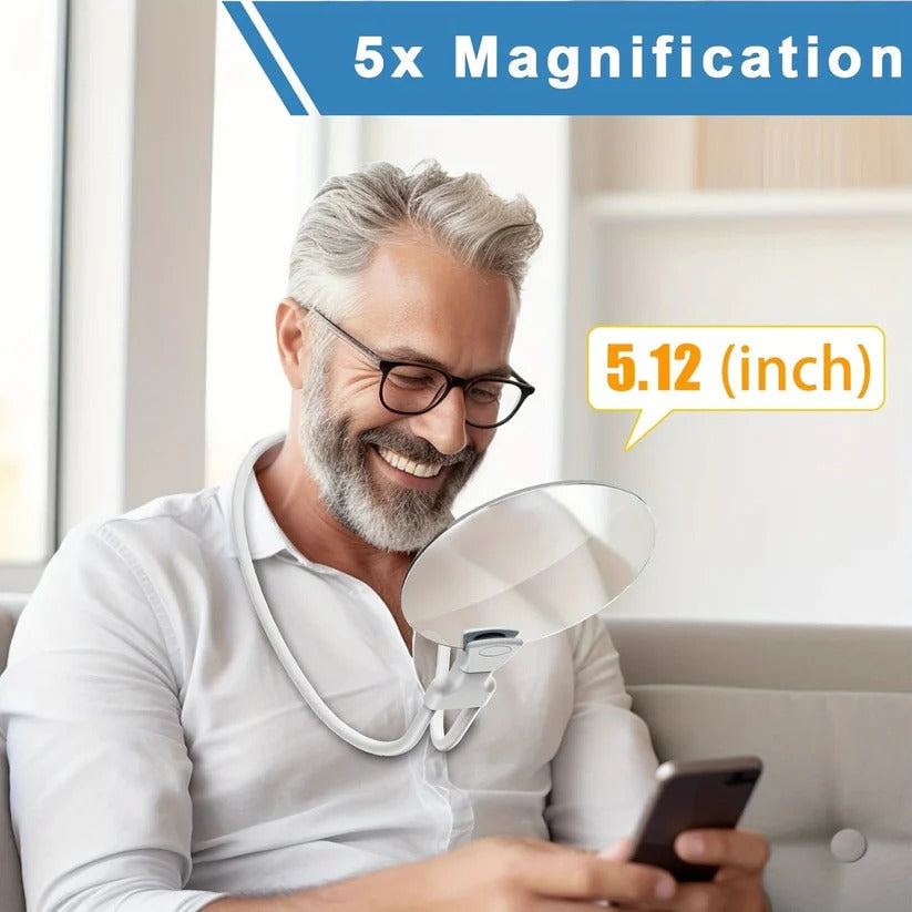 Wearable Magnifier with 5X Optical Lens and Adjustable Gooseneck Arm All Vera Mart