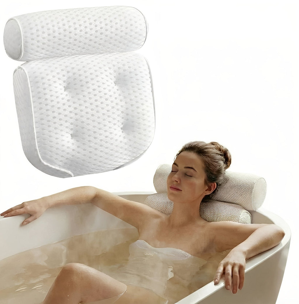 Ergonomic Bath Pillow with Six Suction Cups and Quick Dry Mesh All Vera Mart