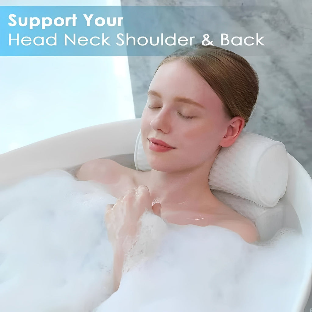 Ergonomic Bath Pillow with Six Suction Cups and Quick Dry Mesh All Vera Mart