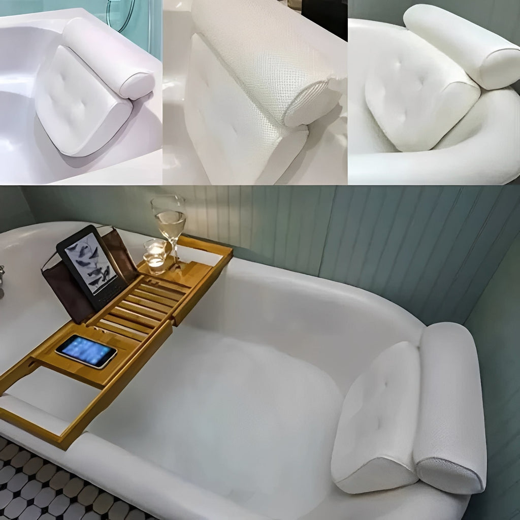 Ergonomic Bath Pillow with Six Suction Cups and Quick Dry Mesh All Vera Mart