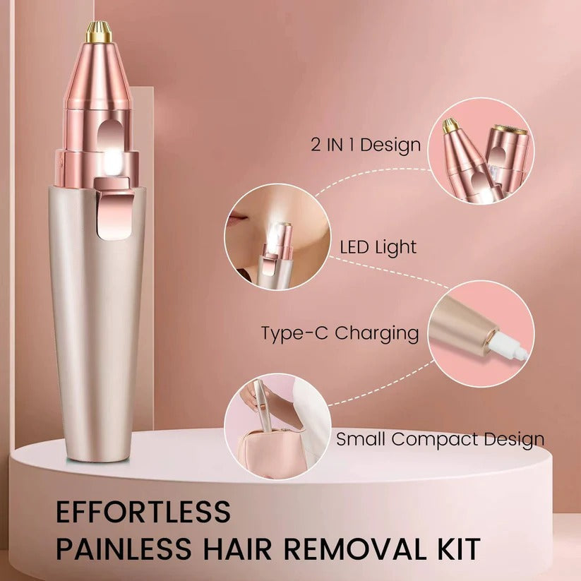 Facial Hair Remover with Interchangeable Heads and LED Light, Rechargeable Grooming Tool All Vera Mart