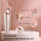 Facial Hair Remover with Interchangeable Heads and LED Light, Rechargeable Grooming Tool All Vera Mart