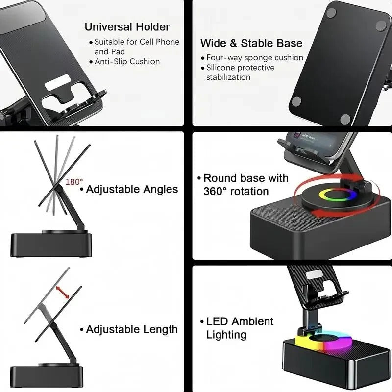 Foldable Phone Stand with Wireless Speaker and Built-in Charging, Color LED All Vera Mart