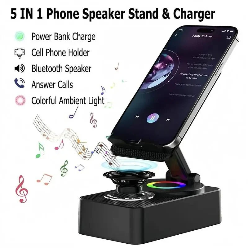 Foldable Phone Stand with Wireless Speaker and Built-in Charging, Color LED All Vera Mart