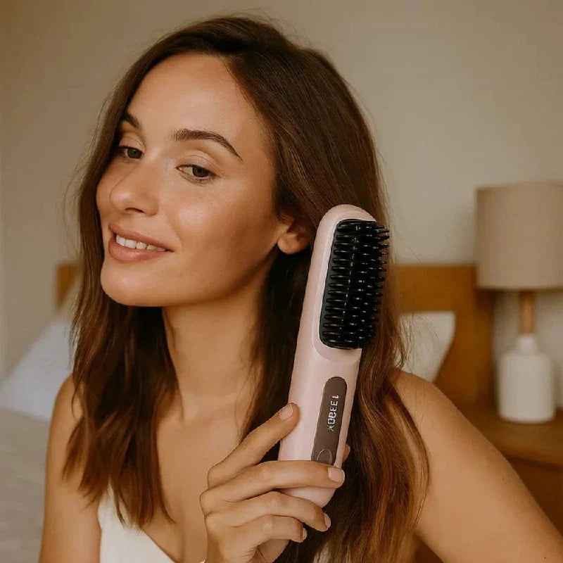 Ionic Straightening Brush with Ceramic Bristles and Adjustable Heat for All Hair Types All Vera Mart