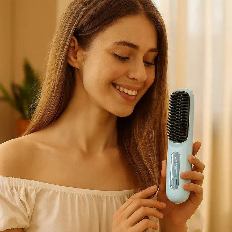 Ionic Straightening Brush with Ceramic Bristles and Adjustable Heat for All Hair Types All Vera Mart
