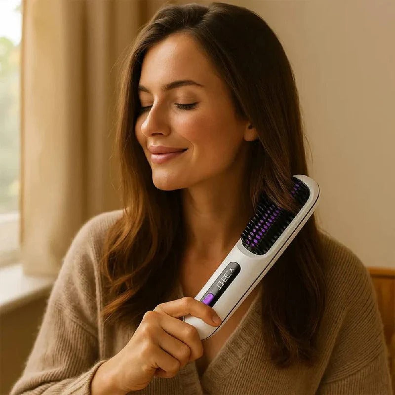 Ionic Straightening Brush with Ceramic Bristles and Adjustable Heat for All Hair Types All Vera Mart