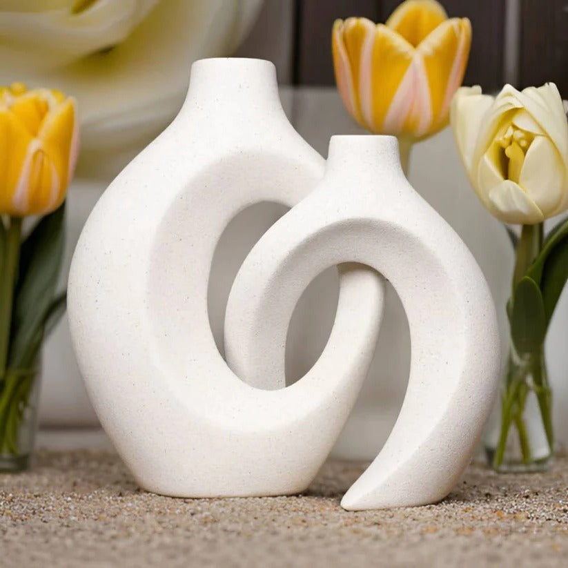 Ceramic Flower Vase with Woven Texture and Stable Base All Vera Mart