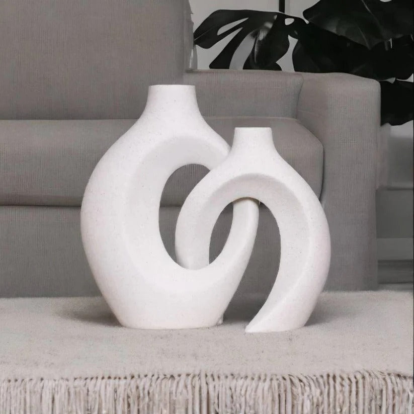 Ceramic Flower Vase with Woven Texture and Stable Base All Vera Mart