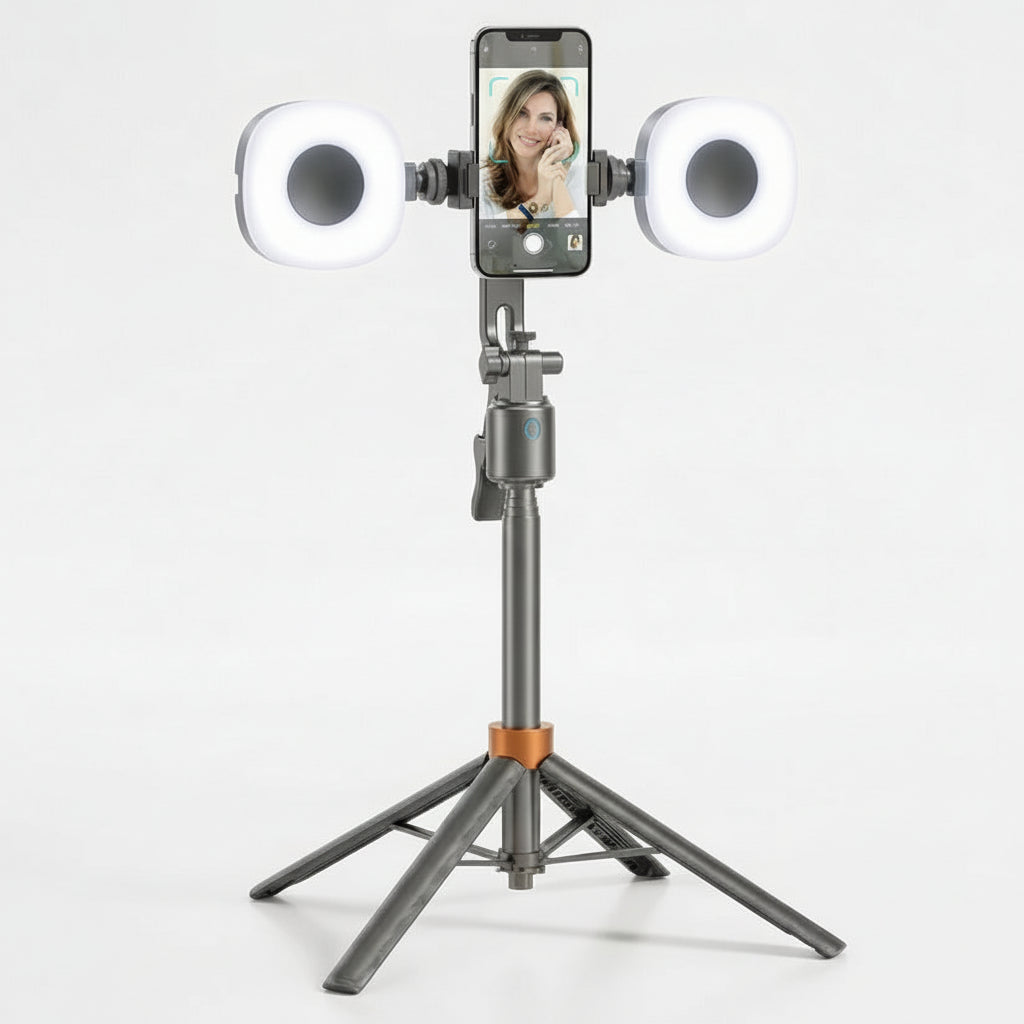 Face Tracking Phone Stand with Dual Fill Lights and Wireless Remote, 70 Inch Height All Vera Mart