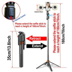 Face Tracking Phone Stand with Dual Fill Lights and Wireless Remote, 70 Inch Height All Vera Mart