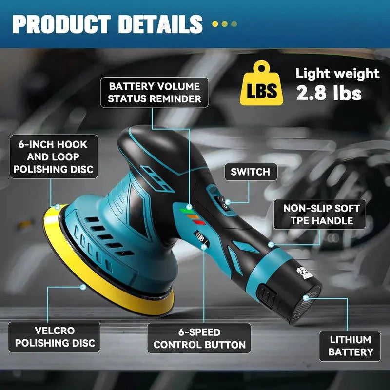 Orbital Car Polisher with 6 Variable Speed Settings and 4 Interchangeable Pads All Vera Mart