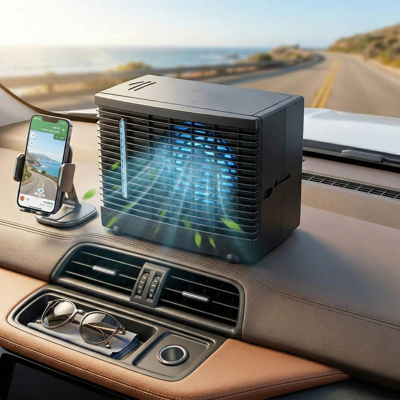 Evaporative Car Air Cooler with Transparent Water Tank and Adhesive Mount All Vera Mart