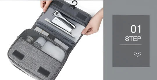Toiletry Bag with Hanging Hook and Zippered Compartments, Foldable Travel Organizer All Vera Mart