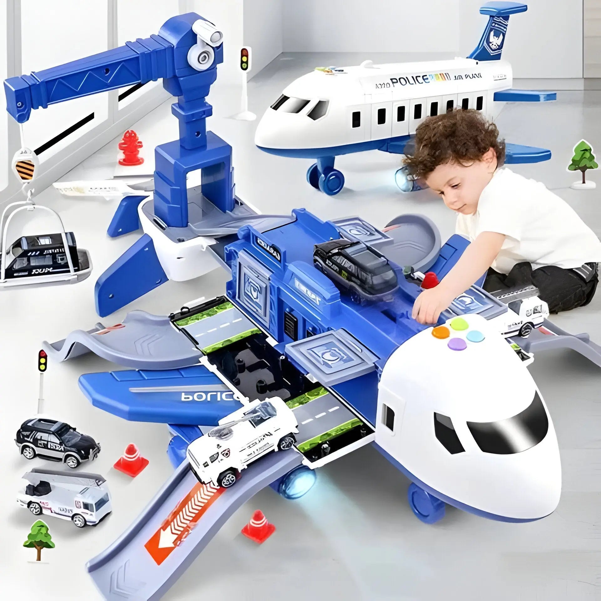 Airplane Playset with Friction-Powered Plane and Lights, 20-Piece Role Play Set All Vera Mart