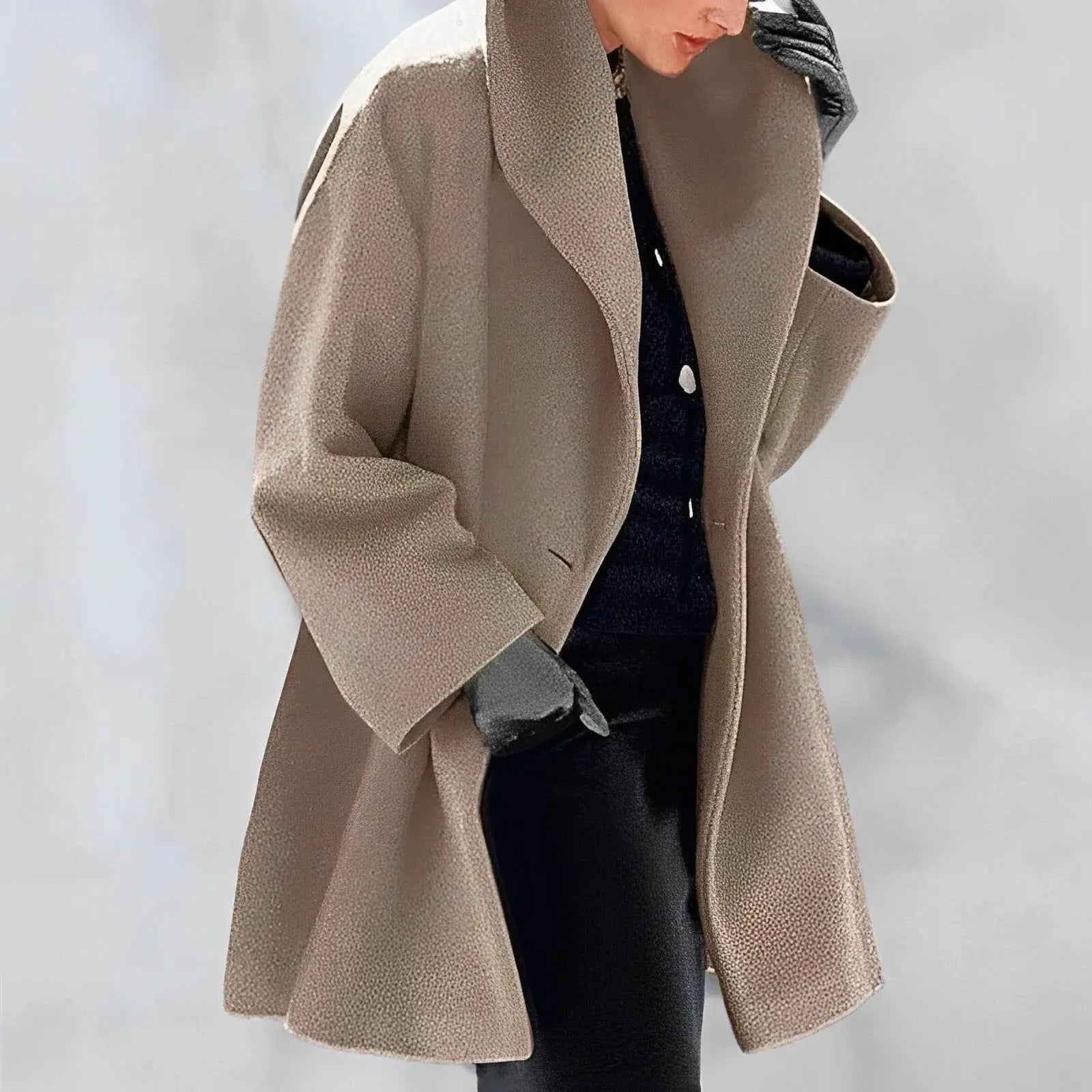 Wool-Blend Wrap Coat with Removable Belt and Slanted Side Pockets, Fully Lined All Vera Mart