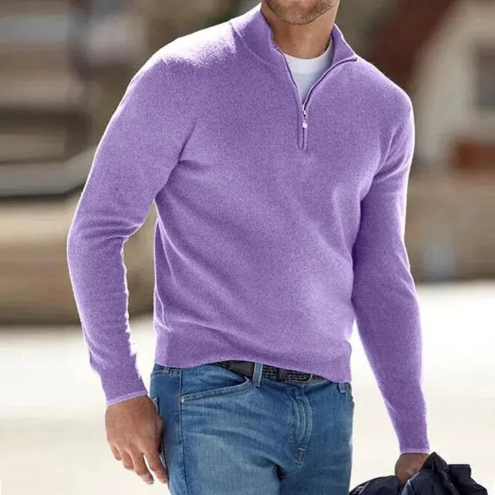 Cashmere Knit Sweater with Zipper and Relaxed Fit for Men All Vera Mart